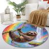"Sloth Swinging in Rainbow Paradise" Print round rug, living room, bedroom, playroom carpet, non slip floor mat, gift