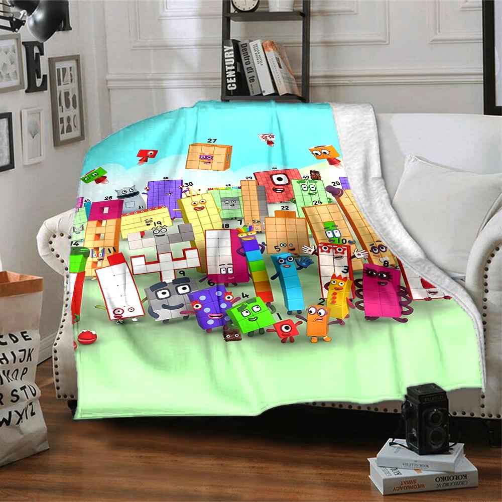 1pc 3D-Number-Blocks-Cartoon Blanket, Gift, for Men and Women, Soft Blanket, Good for Sofa Bed Couch Travel, Lightweight Flannel Blanket