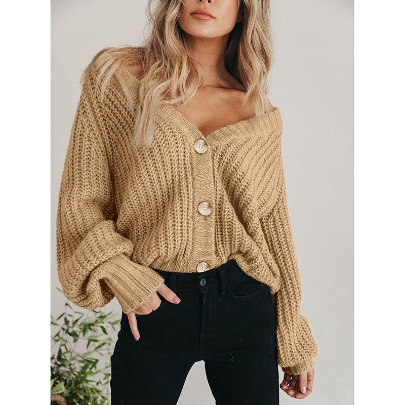 Women's Sweater Autumn/Winter New Product Solid Color Loose Knitted Jacket Women's Button Sweater Cardigan