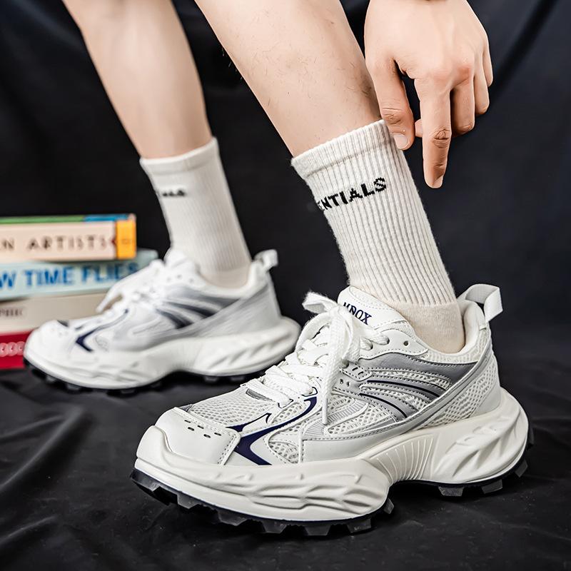 Four Seasons Men's Spring Mesh Breathable Casual Sports Shoes Versatile Student Thick-soled Height-enhancing Daddy Shoes