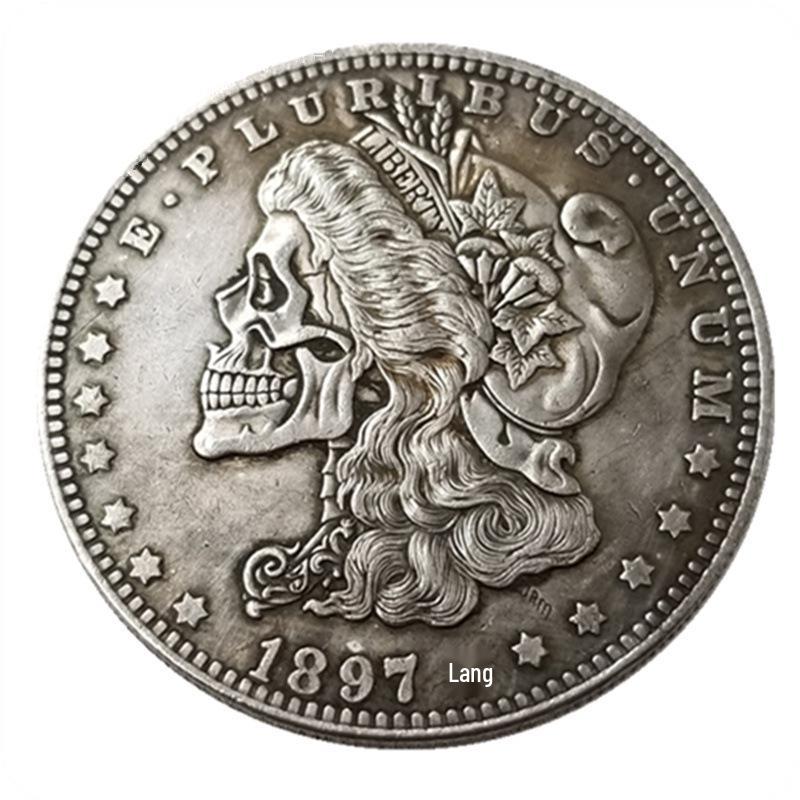 1897 Antique Skull Silver-Plated Morgan Coin - Commemorative Foreign Dollar #308 Copper