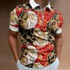 Work Clothes Creative Stripe 3D Printing Men's Short-sleeved Zip Shirt
