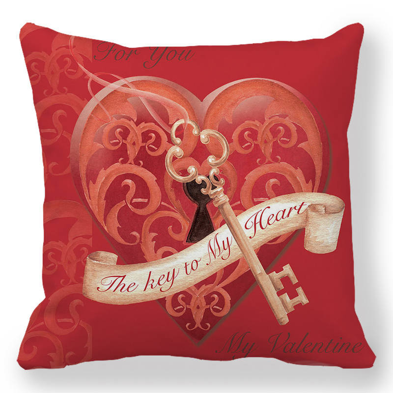 Creative Valentine's Day Happy Letters Digital printing short plush pillow covers for car sofa office cushion cover home goods