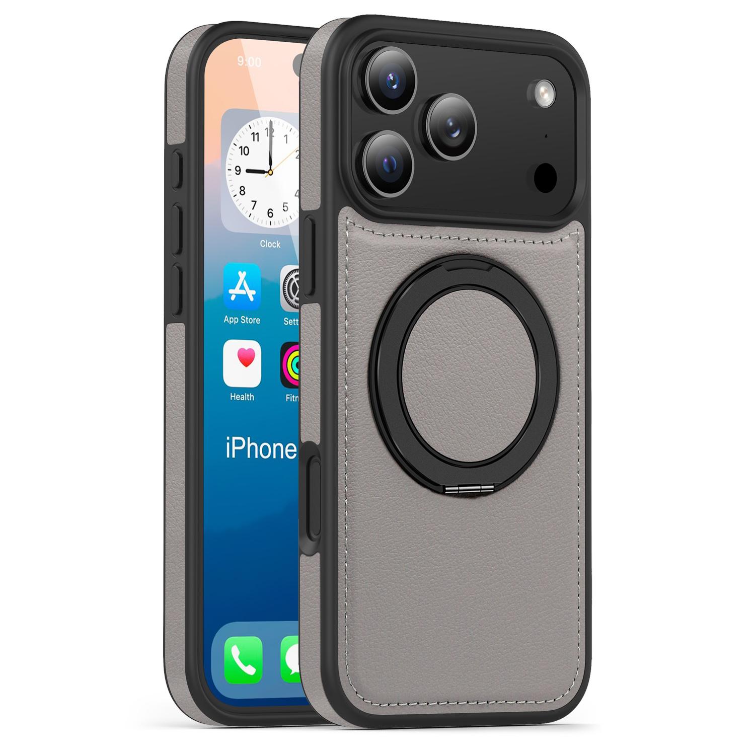 

Діловий шкіряний чохол для телефону з обертовим кронштейном для iPhone 17 16 15 14 13 12 11 Pro Max Plus Magsafe Магнітне кільце Стенд Тримач Кришка iPhone 17 Pro Max сірий