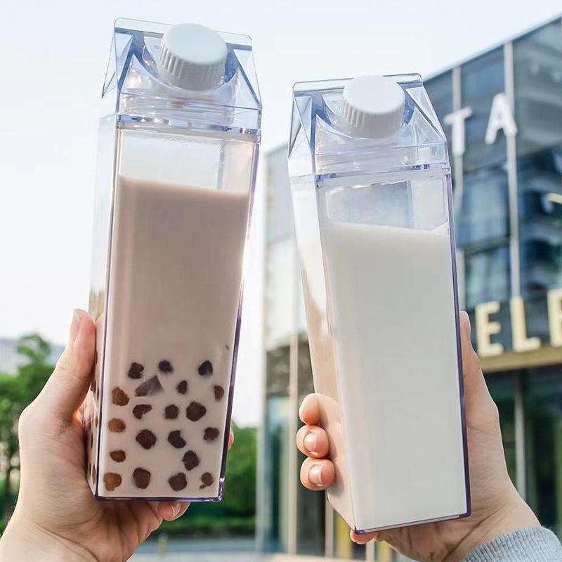 Nouvelle Bouteille d'Eau Transparente en Carton de Lait Boîte à Lait Jus Réutilisable Facile à Transporter Convient pour les Sports de Plein Air les Voyages et le Camping