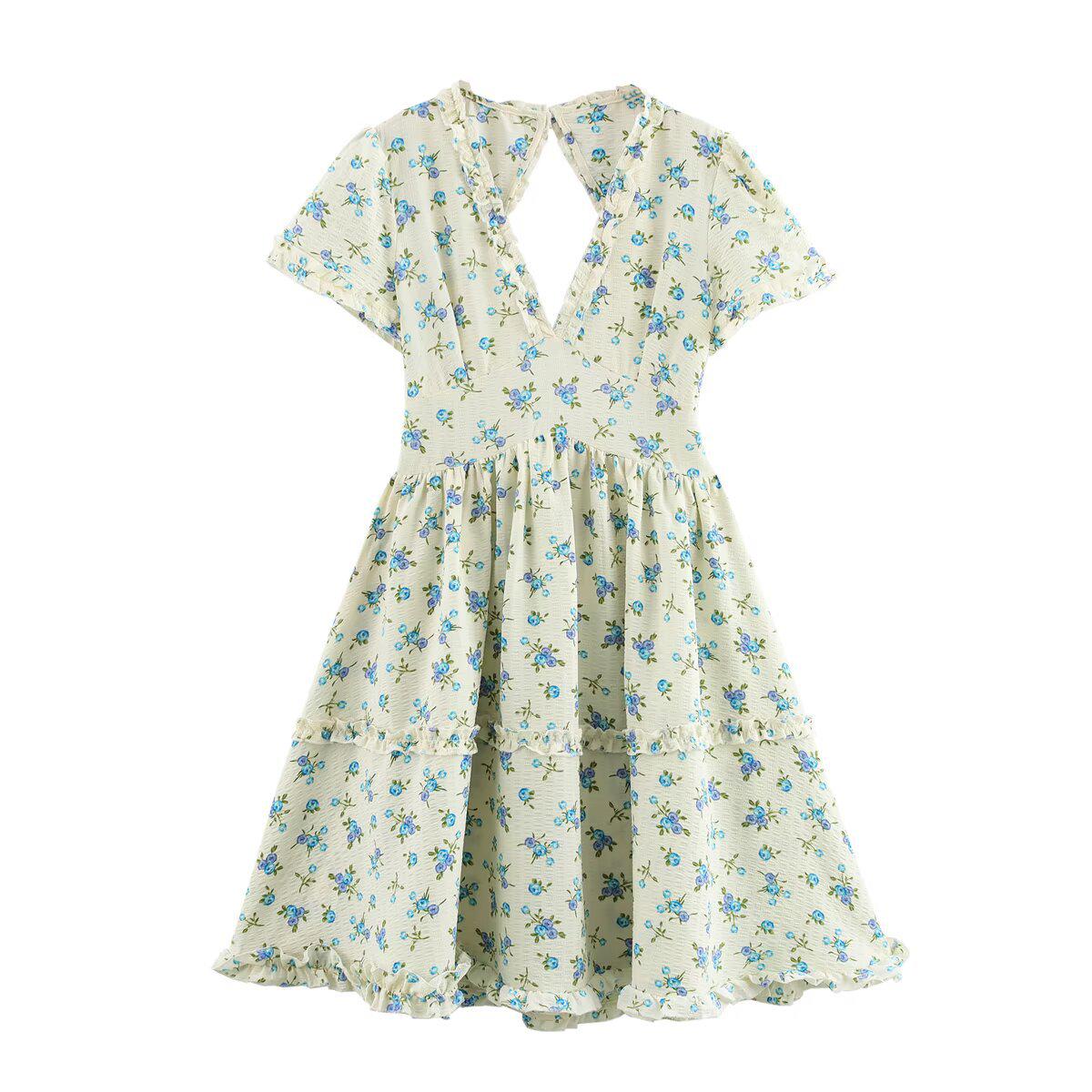 

2025 Spring Women s Floral Ruffle Dress: European & American Style Small зелёный