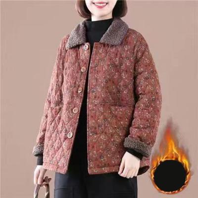 Women's Autumn Winter Padded Coat Single Row Buckle Floral Jacket Retro Short Leisure Woolen  Overcoat