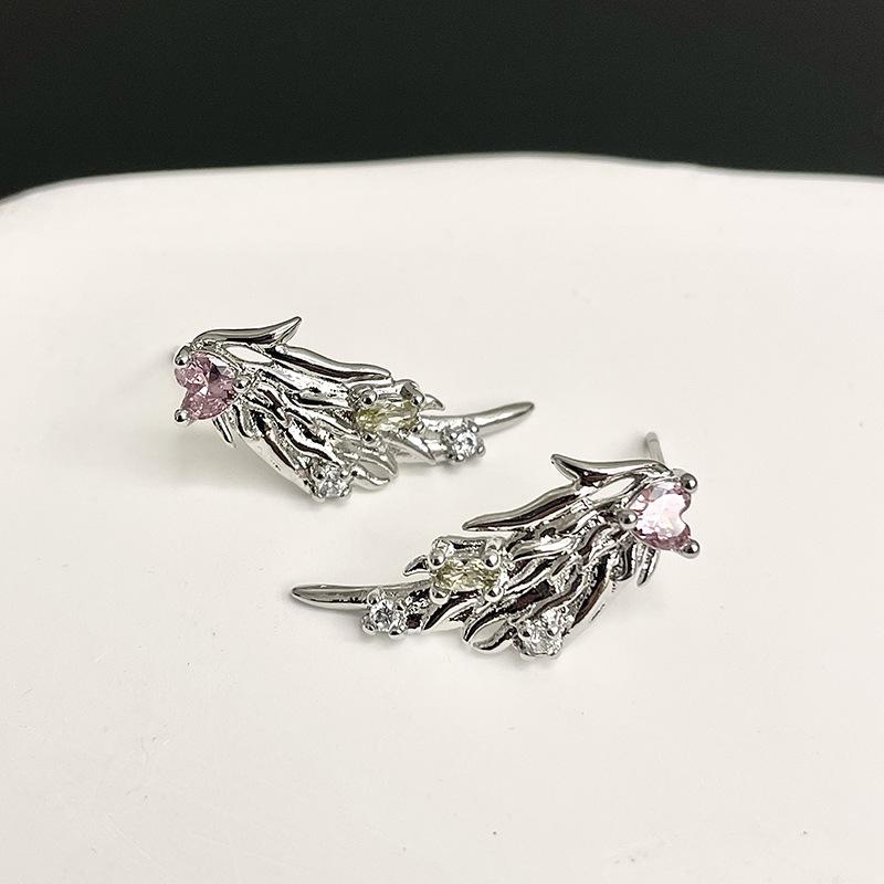 Liquid Angel Wings High-End Pink Diamond Earrings Women S Niche Design Temperament Stud Earrings Sweet Cool Irregular Earrings