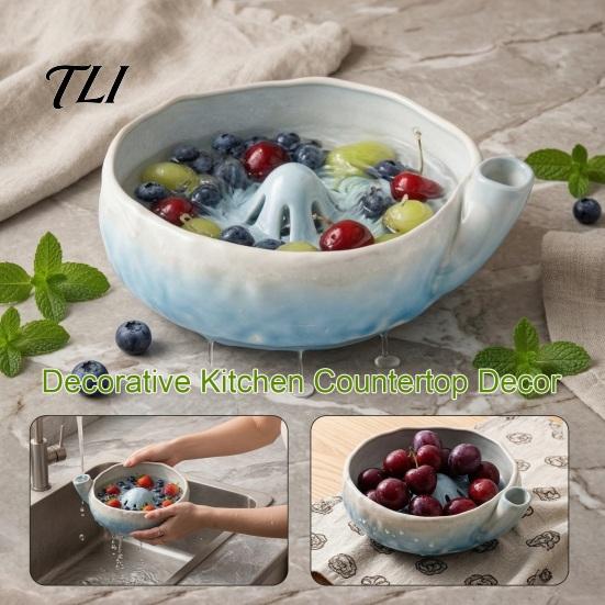Afvoerkom voor Vers Fruit Keramische Bessenwasbak met Gat, Gemakkelijk Schoon te Maken Keuken Zeefkom, Compact Zelf Afspoelend Serveer En Groente Handig