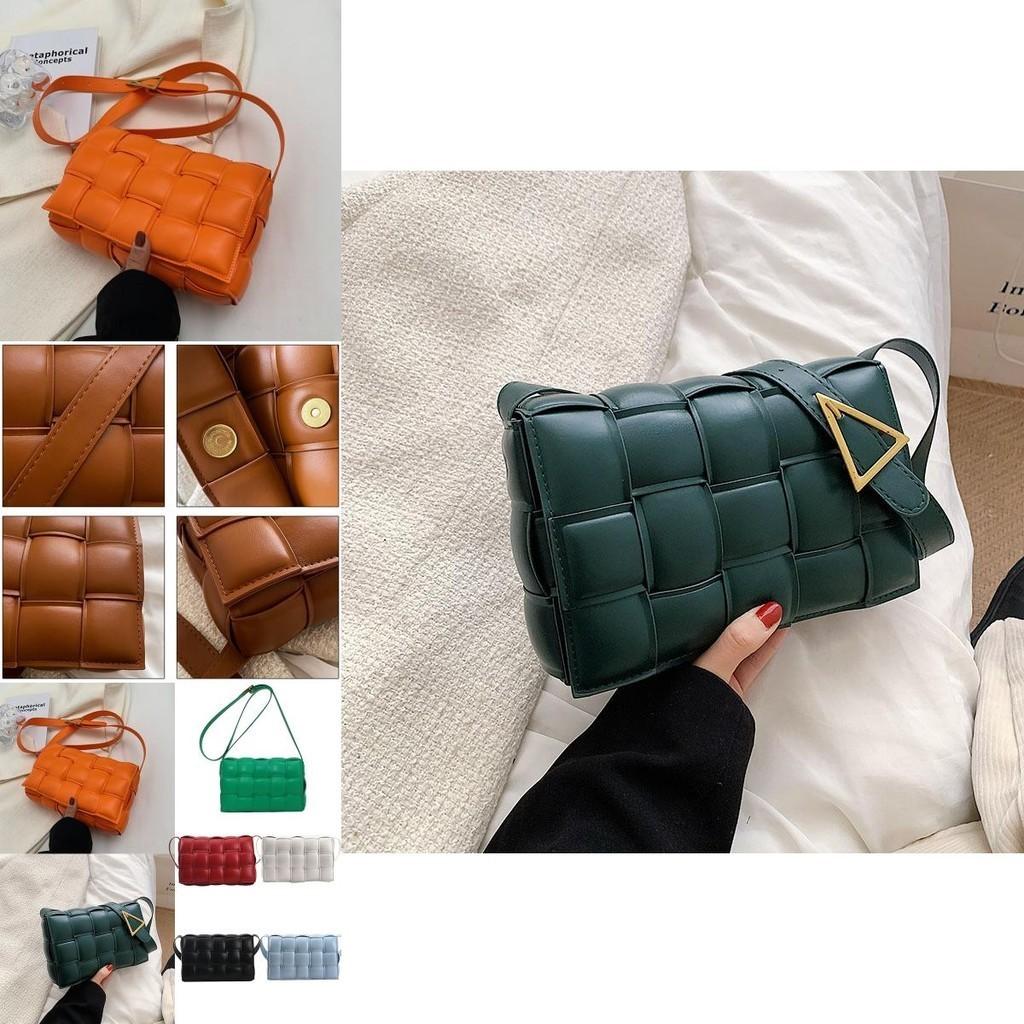 Stylish Pu Leather Women Shoulder Bag Plaid Woven Square Hand Chain Bag Gift