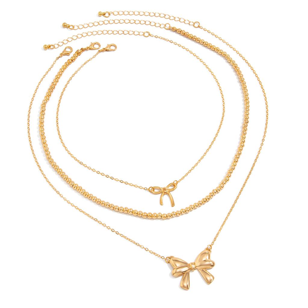 3Pcs/Set Imitation Pearl Sweet Romantic Necklace Bowknot Pendant for Women Chain Bridal Jewelry Gift