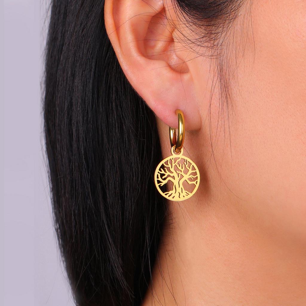 LIKGREAT Fashion 2026 Trend Tree of Life Earrings Silver Color Ear Hoops for Women Vintage Drop Earring Jewelry Amulet Gift