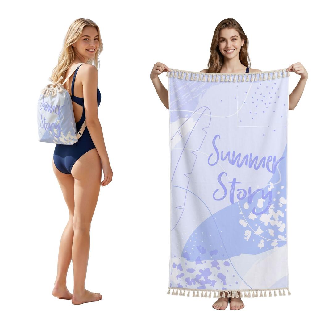 2 in 1 Microfiber Quick Dry Beach Towel Bag Convertible Foldable Printed Bath Towel Backpack