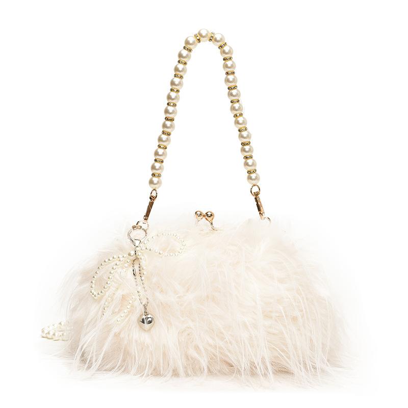 Retro Plüsch Damen Tasche, Fransen-Perlenkette, Flauschige Tasche, Europäisch und Amerikanisch Fee Wind Umhängetasche