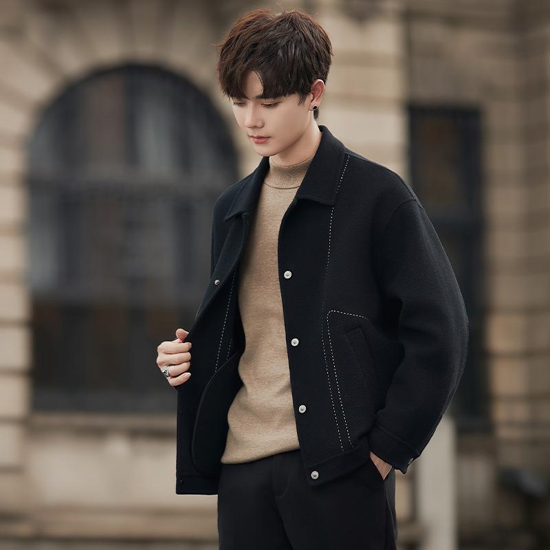 Double-sided Woolen Men's Coat Autumn and Winter Lapel Neck Woolen Coat Short Thick Jacket High-end