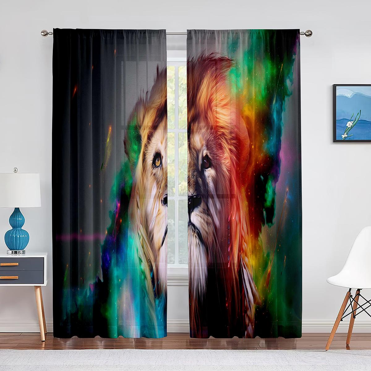 

Лев Величественный король дикой природы шифоновые прозрачные шторы для гостиной спальни украшения дома оконные вуали тюлевые шторы 1 PCS W100XH250cm&Grommet Top