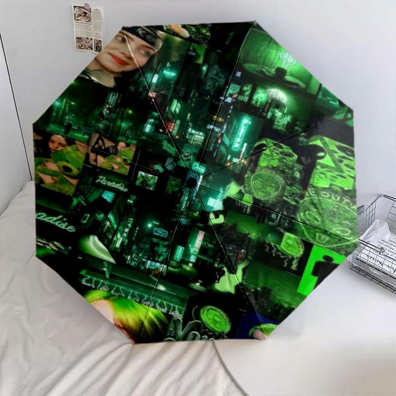 1 PC Automatic Folding Umbrella - Billie Eilish Custom Name Pattern, Portable & Foldable Design with 8 Ribs, Christmas Birthday Gifts