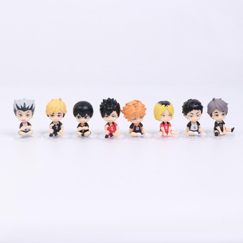 8pcs Haikyuu Anime Figures Desktop Car Ornaments Hinata Shoyo Kanbara Takashi Shoyo Hinata Cute Cartoon Doll Collectible Gift