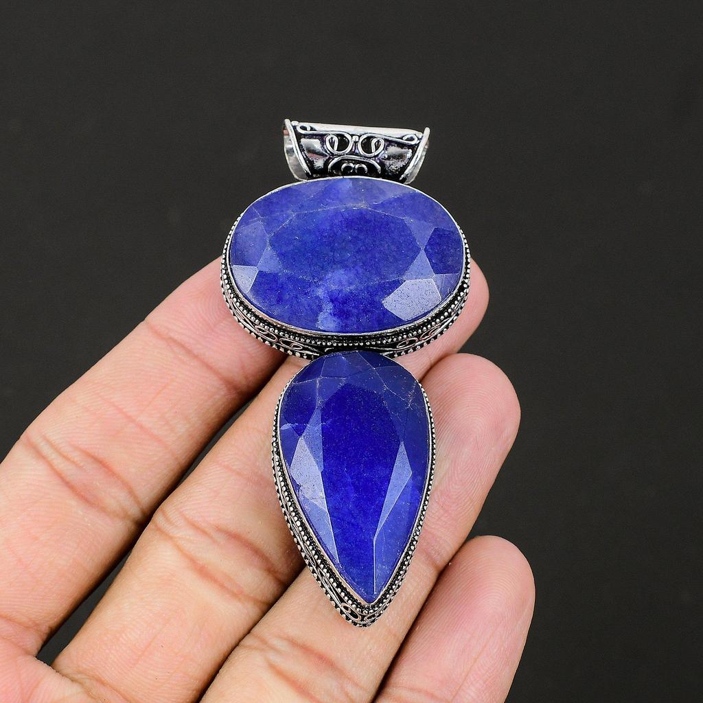 Blue Sapphire Gemstone Handmade 925 Sterling Pendant Lab Created Sapphire, Handmade Gifts Pendant, Gifts For Women, Gifts For Her