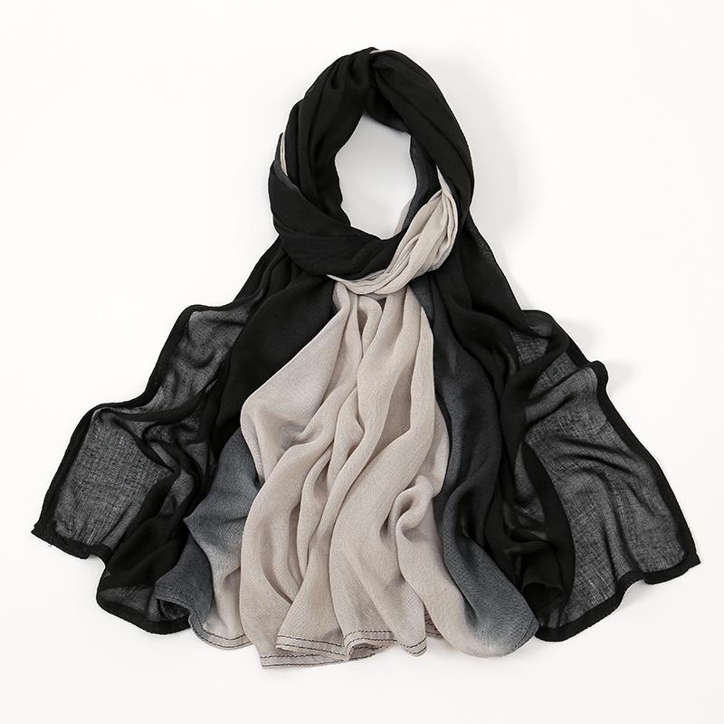 Ombre Modal Fabric Hijab Scarf Double Stitches Edge Cotton Viscose Muslim Women Scarf Soft Lightweight Shawl Rayon Scarf Hijab