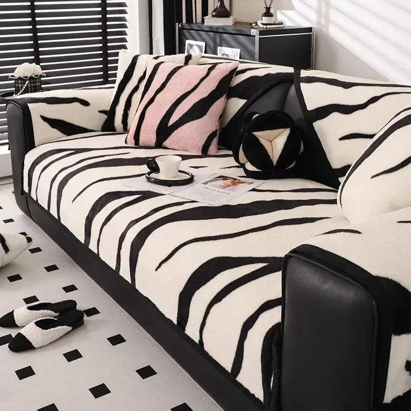 Plush Sofa Cushion  New Fashion Cushion Thickened Warm Straight Row Leather Sofa Anti-Slip Cover Cloth Towel Light Luxury