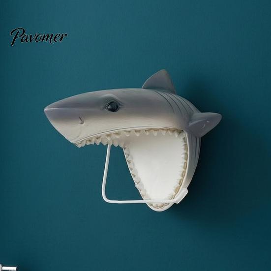 Funny Shark Tissue Holder Ocean Toilet Paper Holder, Turtle/Octopus/Shark Shape, Wall Mount Space Themed Home Decor Saving Resin Organizer,
