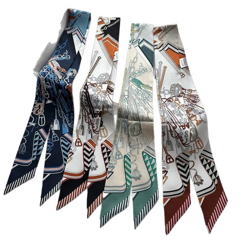 86*5CM Long  New Design 100% Silk Scarf Women Sweet Hair Tie Skinny Bag Scarves Neckerchief