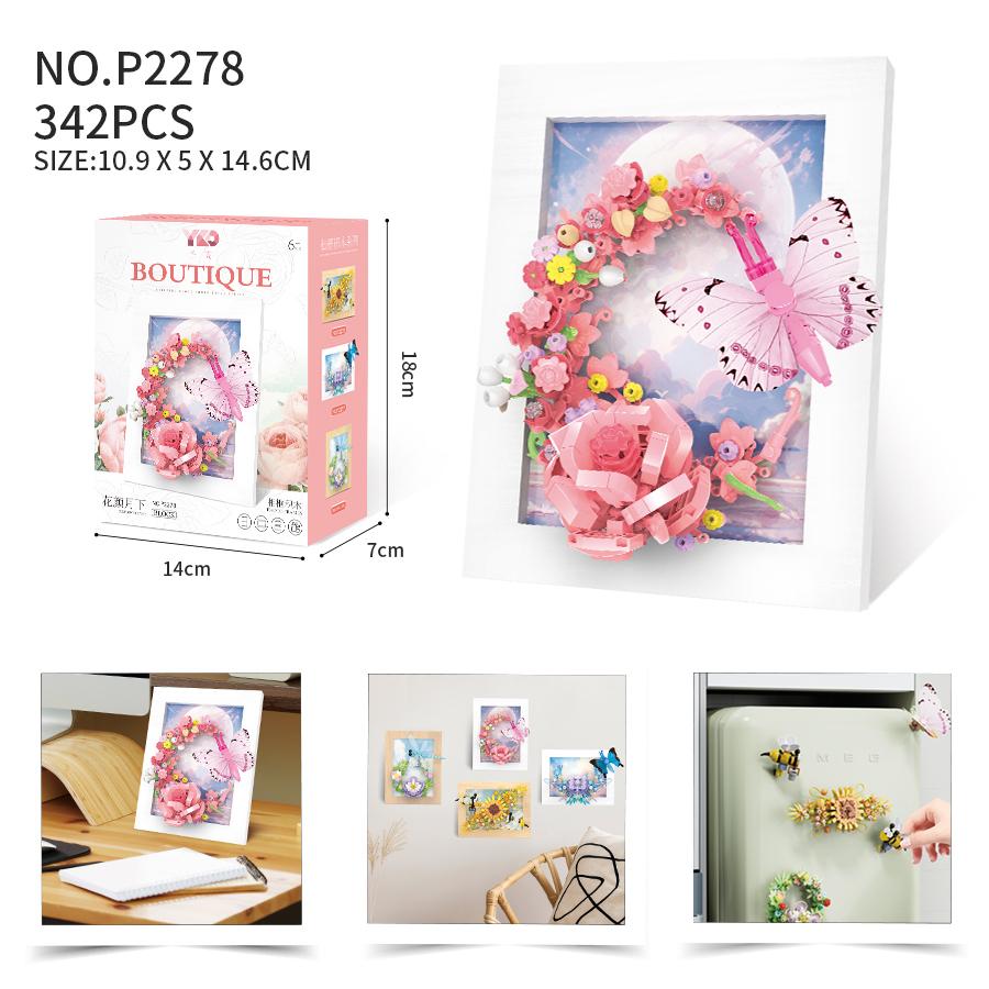 Creative Flower Insects Po Frame Building Blocks Toys New Year Decoration For Desktop Wall Magnetic Refrigerator Sticker