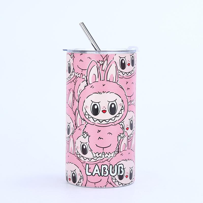 Kubek termiczny ze stali nierdzewnej w kształcie kreskówki Labubu Prosty kubek ze słomką do kawy