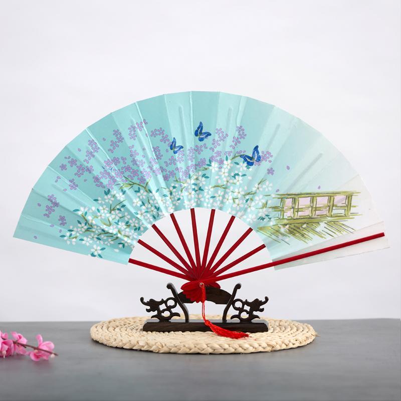 Ancient Chinese Style Golden Portable Folding Fan Bamboo Ribs Japanese Decor Stage Fan Girl Hanfu Dance Performance Hand Fan