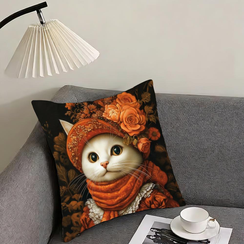 Cute Cat Printing Decorative Cushion Cover Reversible Plush Pillow Cover – For Car, Sofa, Bedroom, Perfect As a Gift.