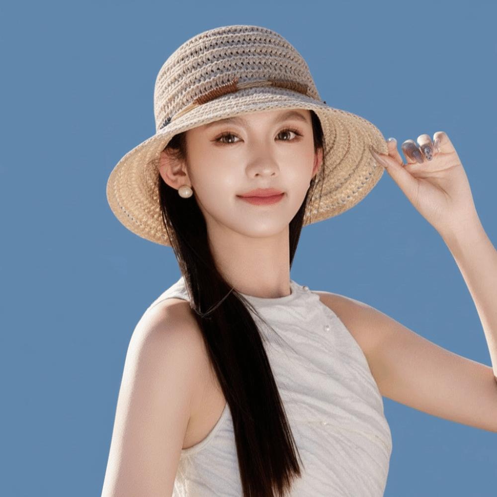 Wide Brim Sunscreen Bucket Hat Large Fisherman Hat Elegant Straw Weave Sun Hat Outdoor