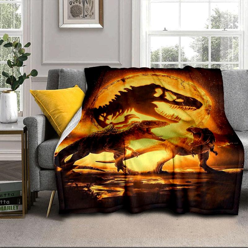 Dinosaur Moonlit Adventure Blanket Flannel Blanket for bed, sofa, Camping, Hiking, Picnic Essentials, gift for family Fan gifts