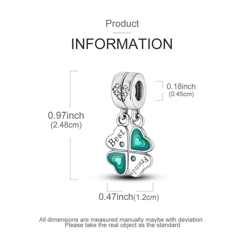 925 Silver Green Charms Beads Four Leaf Clover Dangle For Women Girls Bracelet DIY Jewelry Gifts