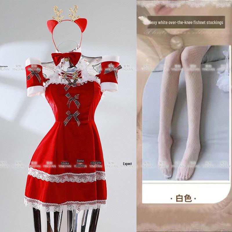 Seductive Red Christmas Lingerie Set - Sheer, Tight-Fit, Teasing Role Play Costume 0936