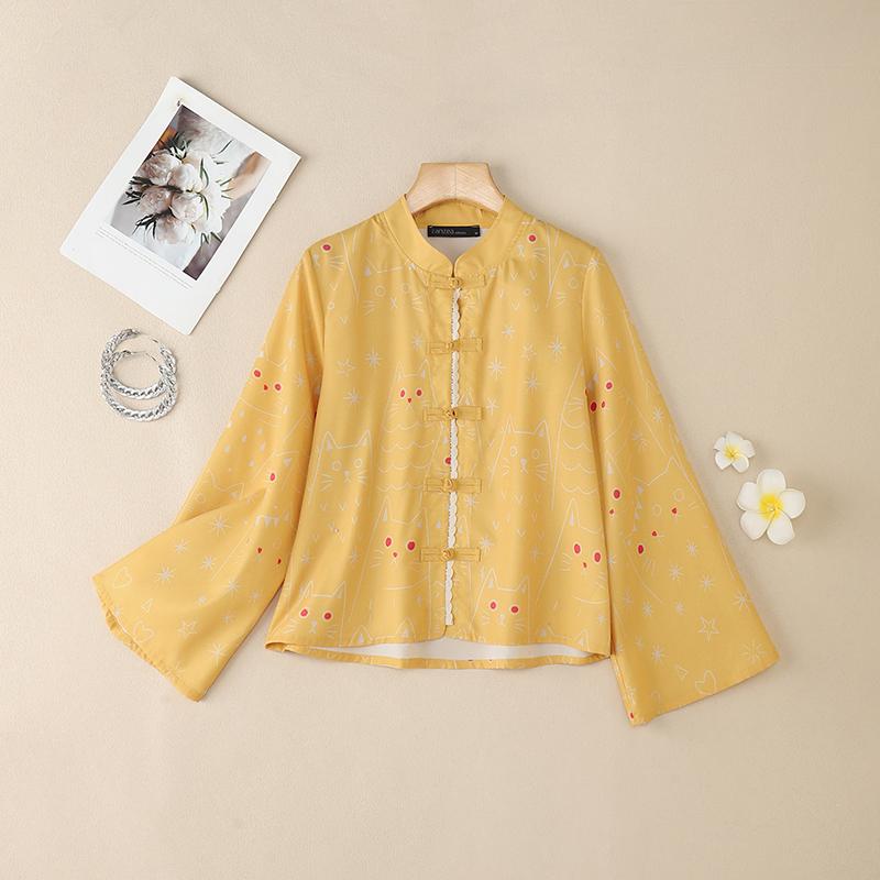 

ZANZEA Женская повседневная блузка с принтом, свободного кроя, с длинным рукавом и воротником-стойкой 5XL жёлтый