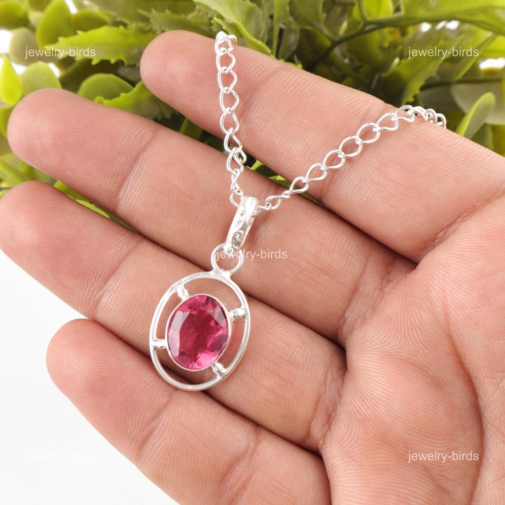 Oval Pink Tourmaline Stone Sterling Silver Elegant Handcrafted Handmade Pendant PP-6-18