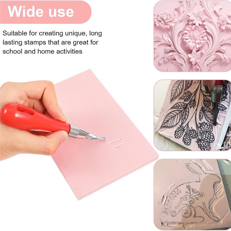 M-Modern-Rubber Block Stamp Carving Kit 4 Pack With Cutting Tools And Brayer Roller For Printmaking Crafts