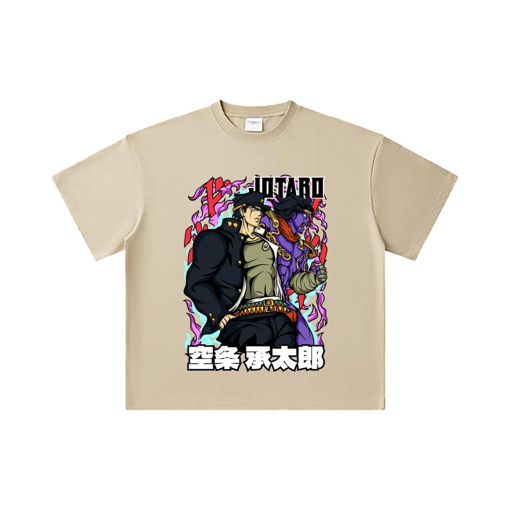260 GSM Double Yarn 32 Count 100% Cotton Jojo_s Bizzare V2 Jotaro Print Unisex Heavy Cotton T Shirt