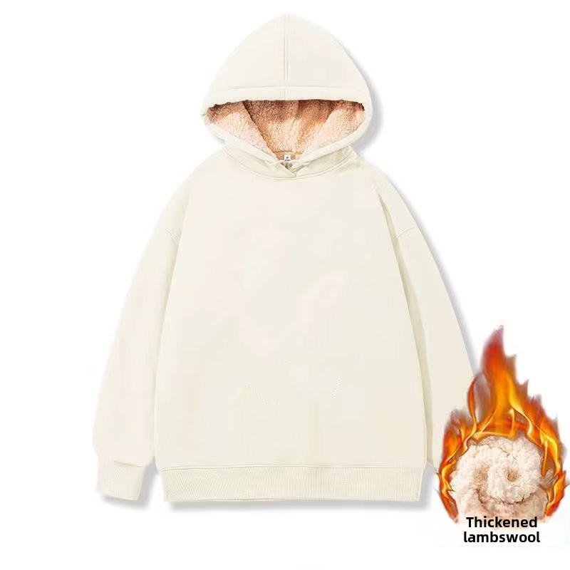 Pulover cu glugă căptușit cu catifea pentru bărbați: Jachetă caldă, cu croială largă, pentru studenți, cu design trendy din piele de miel.