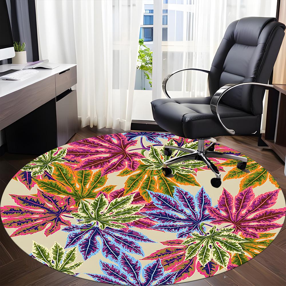 1pc Leaf Pattern Office Round Rug, Non-slip, Soft and Durable Office Rug for Interior Decoration, Perfect for Office,Decoration Yy260204065