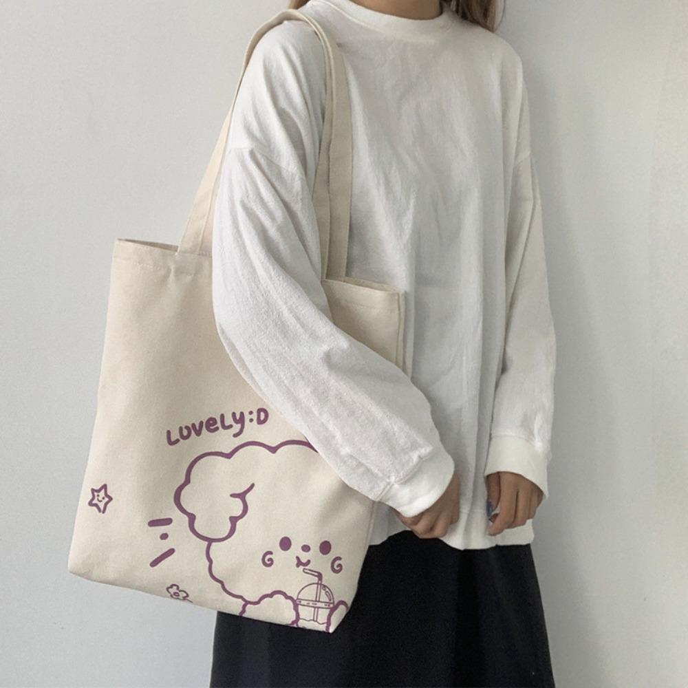 

Canvas Handbag Cute Print Shopping Bag Portable Cute Tote Bag