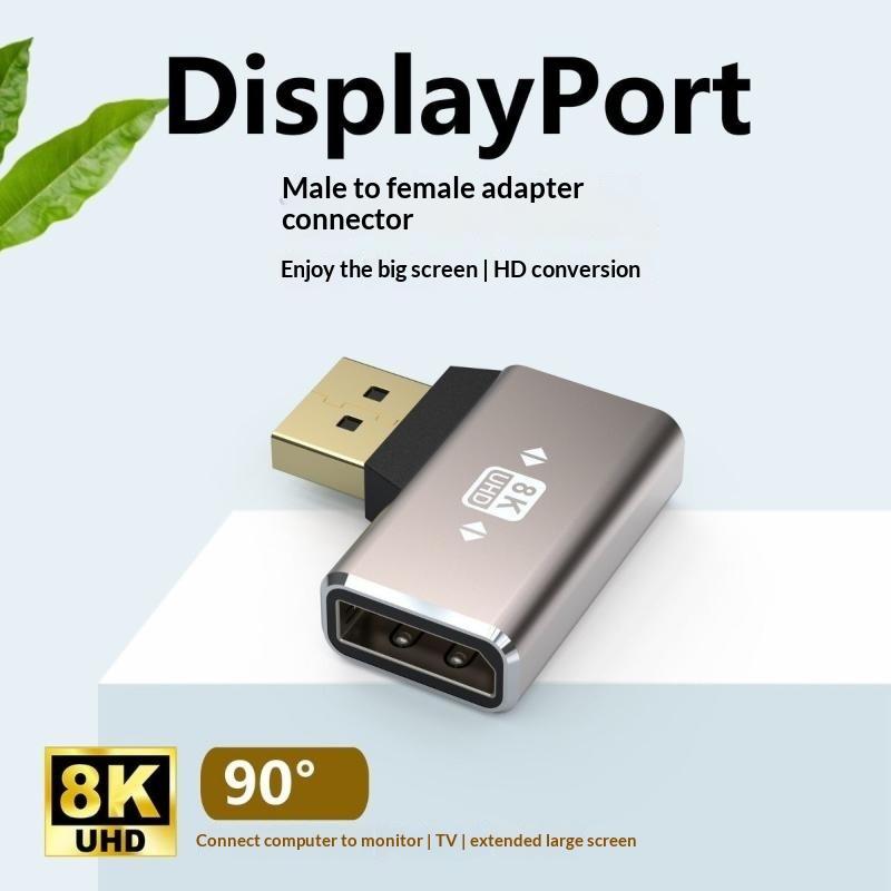 Right Angle DP 1.4 Adapter DisplayPort Male to Female 90 Degree Connector for Home Office PC Laptop Monitor Connection