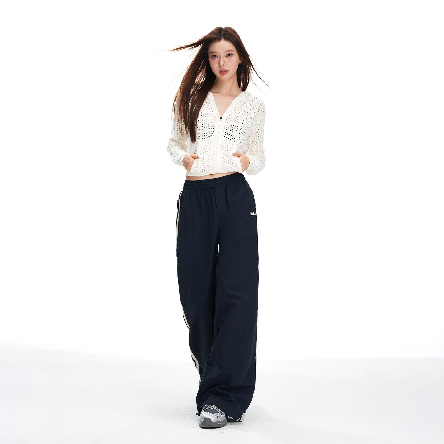 

Women s Autumn Sporty Wide-Leg Pants - Elastic Waist, Quick-Dry, Floor-Length, Draping Style with Drawstring XS