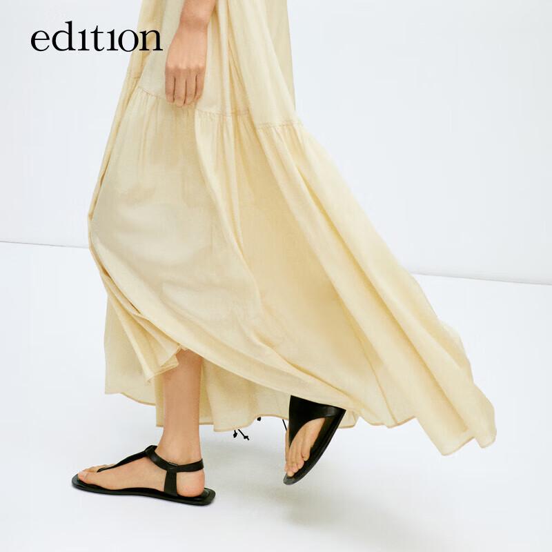 Edition Pleated Ruffle Sleeve Resort Style Long Dress