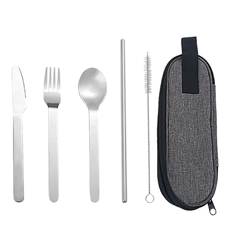 Stainless Steel Aviation Outdoor Dining Knife Spoon Fork Straw Cleaning Brush Western Food Tableware Set Tableware Gift