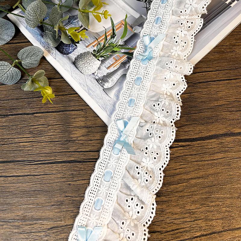 1Yard 5.5Cm Wide Luxury 3D Pleated Pink Lace Embroidered Bows Applique Ribbon Women Dress Cloth Trim Diy Home Sewing Supplies