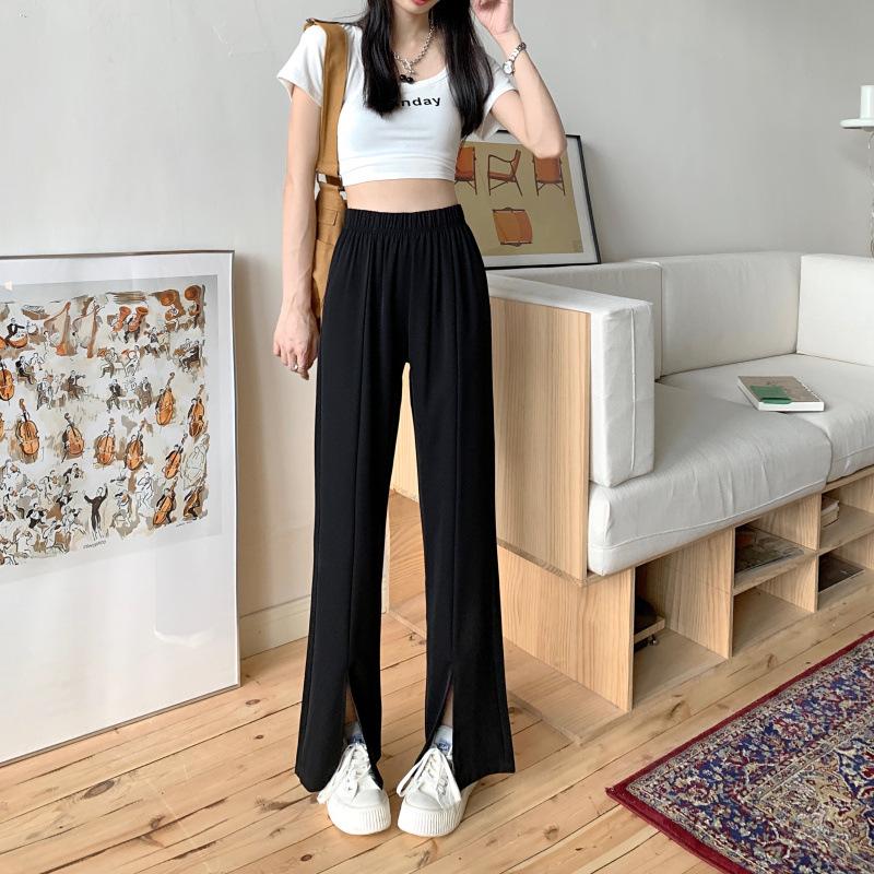 Split Wide-Leg Pants Women Summer Thin High-Waisted Loose Slim Draped Suit Straight Pants Dragged Casual Pants