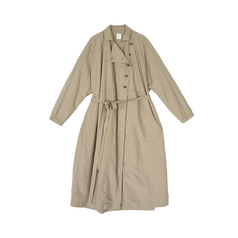 Johnature Spring Retro Casual Jacket Trench Coat Loose Women Lapel Belted Long Coats S