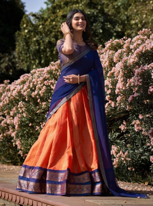 Indian Designer Kanjivaram Lehenga Dupatta Set Wedding Wear Lehenga Choli Dress